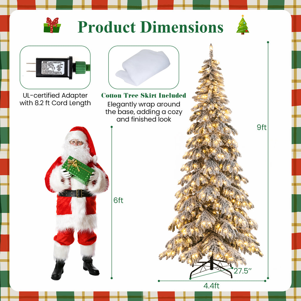9 Feet Pre-Lit Artificial Christmas Tree with Hinged Branches and LED Lights