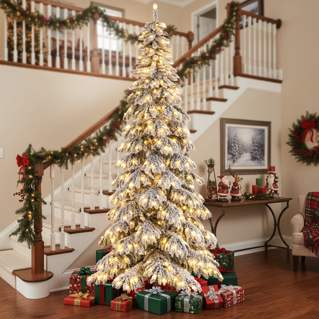 9 Feet Pre-Lit Artificial Christmas Tree with Hinged Branches and LED Lights
