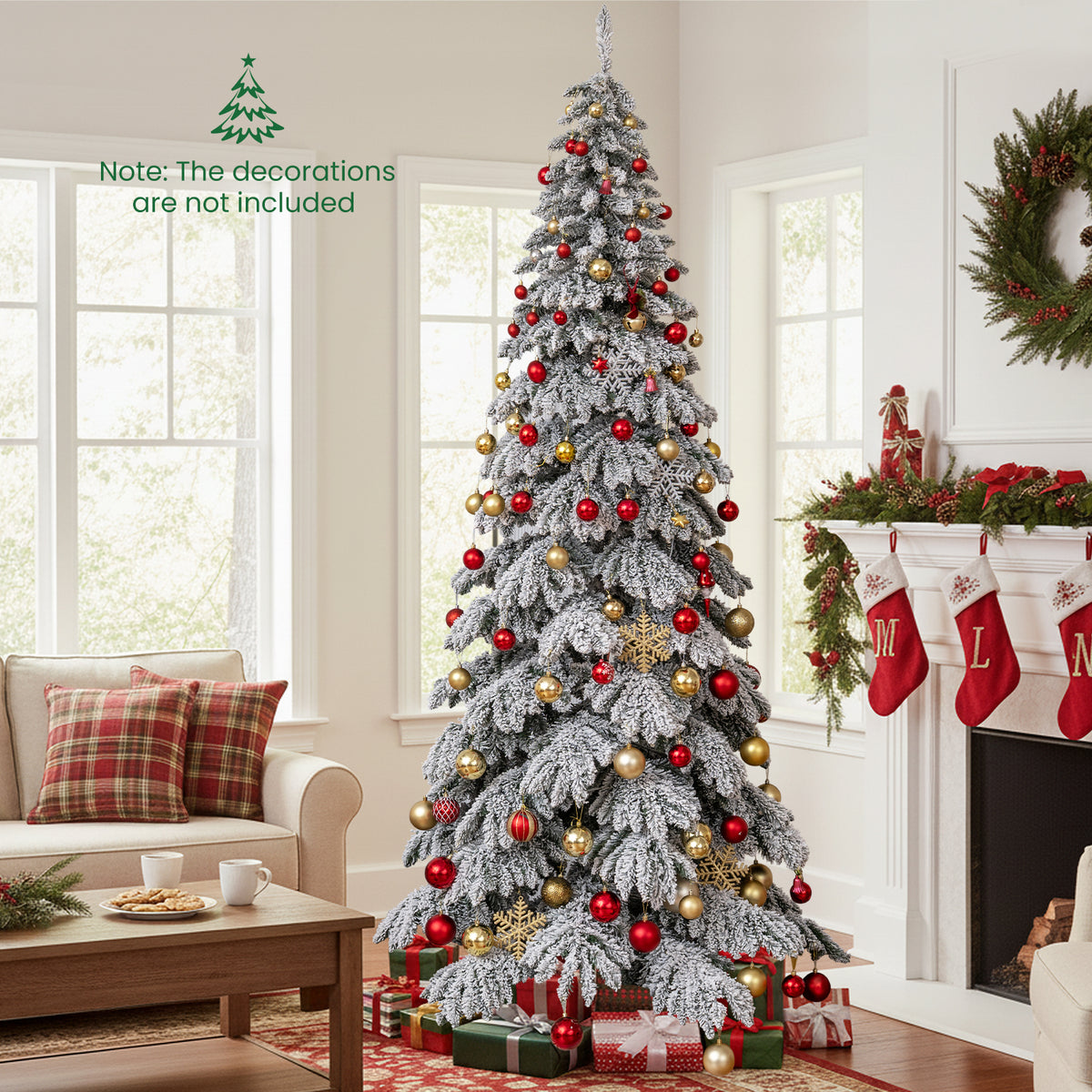 9 Feet Pre-Lit Artificial Christmas Tree with Hinged Branches and LED Lights
