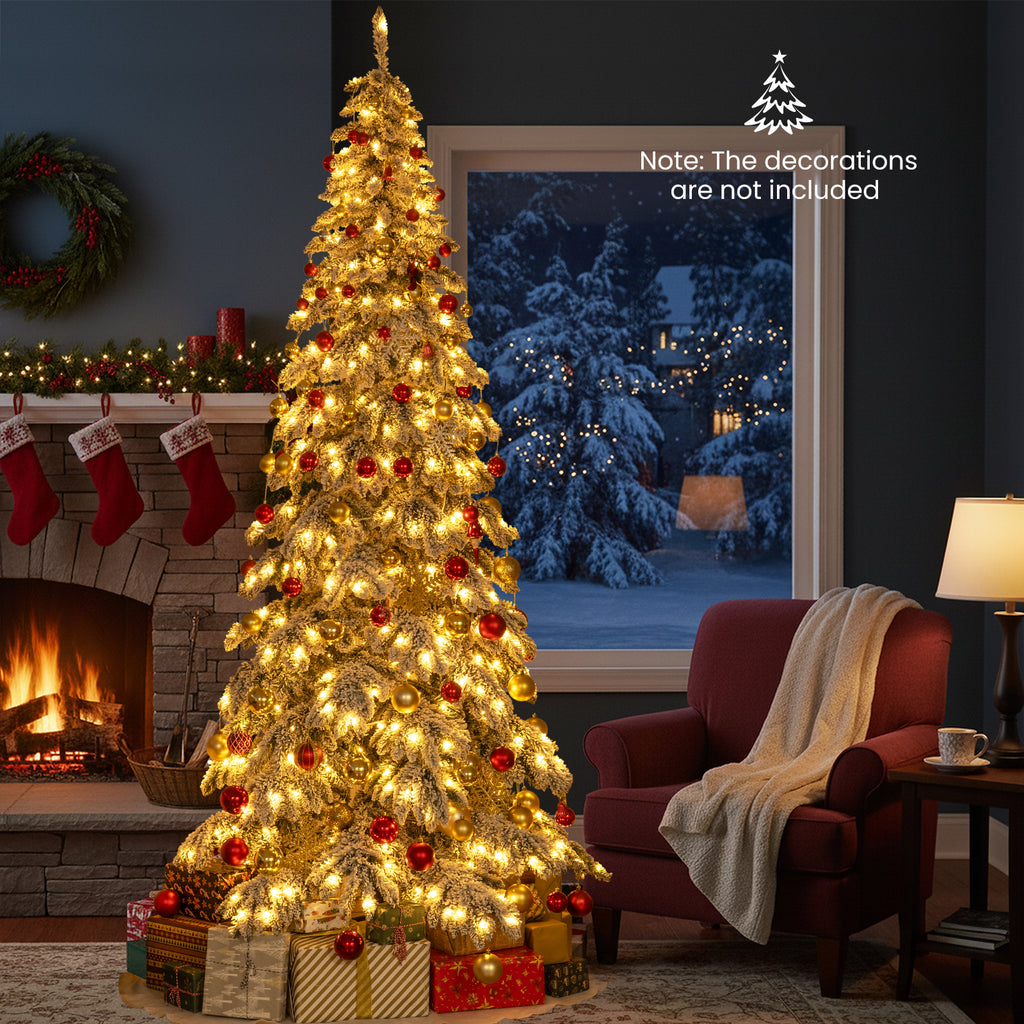 9 Feet Pre-Lit Artificial Christmas Tree with Hinged Branches and LED Lights
