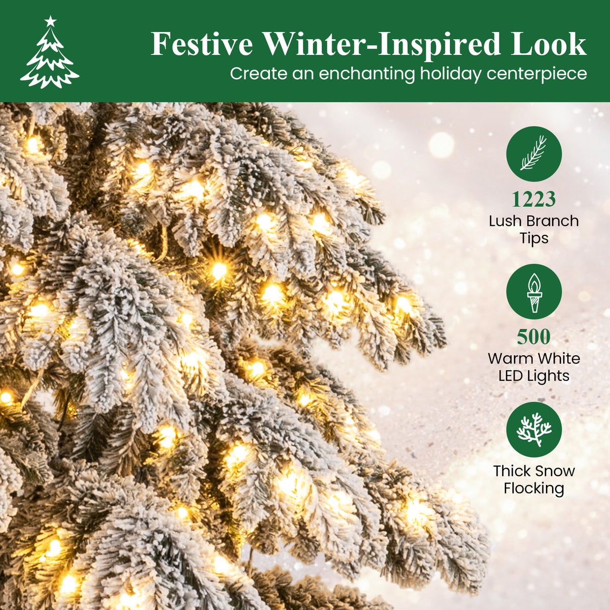 9 Feet Pre-Lit Artificial Christmas Tree with Hinged Branches and LED Lights