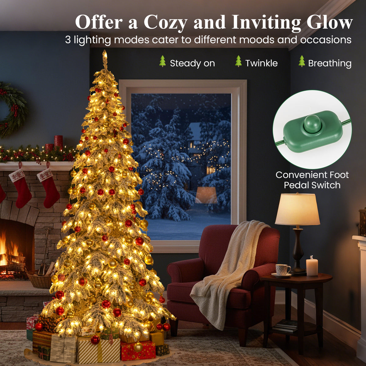 9 Feet Pre-Lit Artificial Christmas Tree with Hinged Branches and LED Lights
