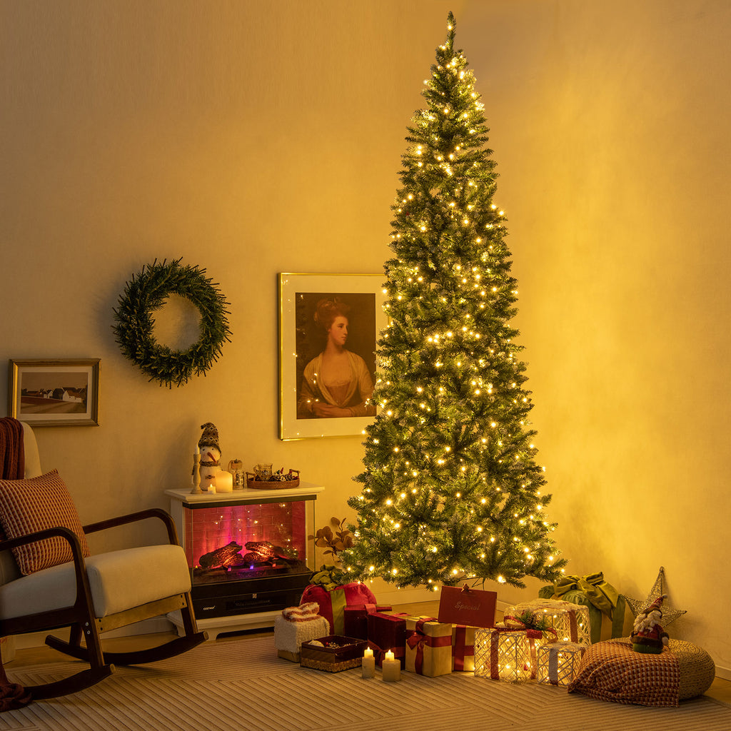 Pre-Lit Artificial Christmas Tree 9 Ft with Snowy Tips & LED Lights