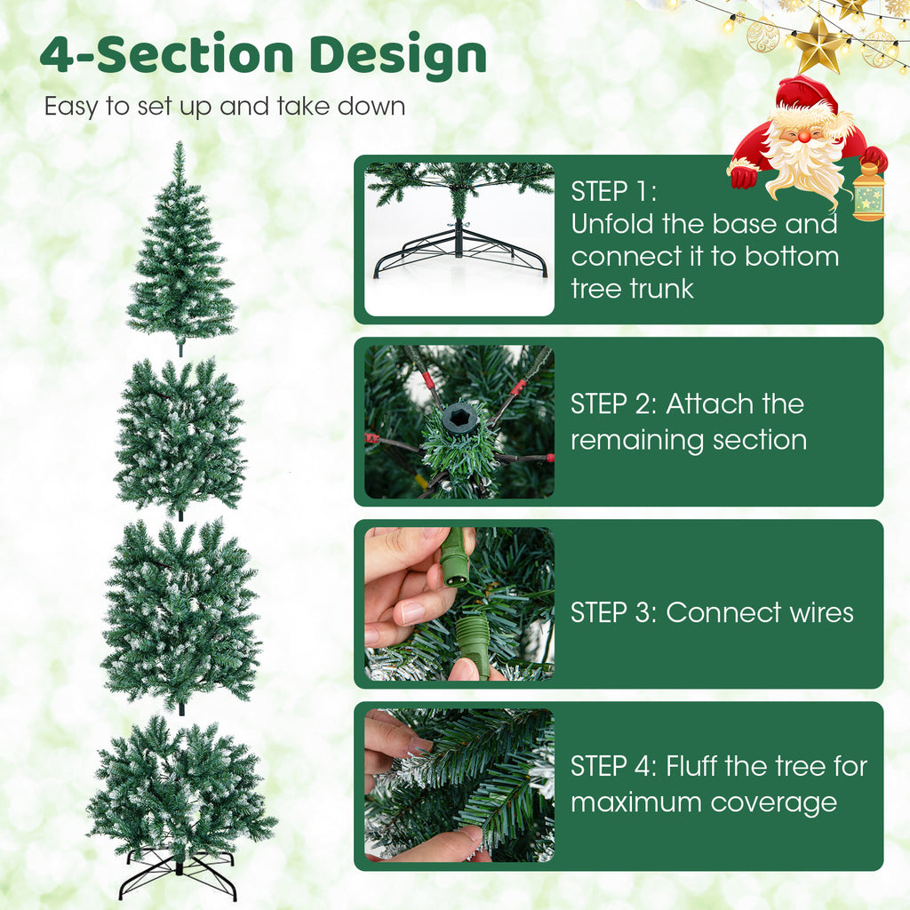 Pre-Lit Artificial Christmas Tree 9 Ft with Snowy Tips & LED Lights