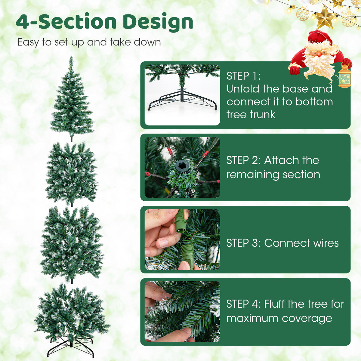 Pre-Lit Artificial Christmas Tree 9 Ft with Snowy Tips & LED Lights