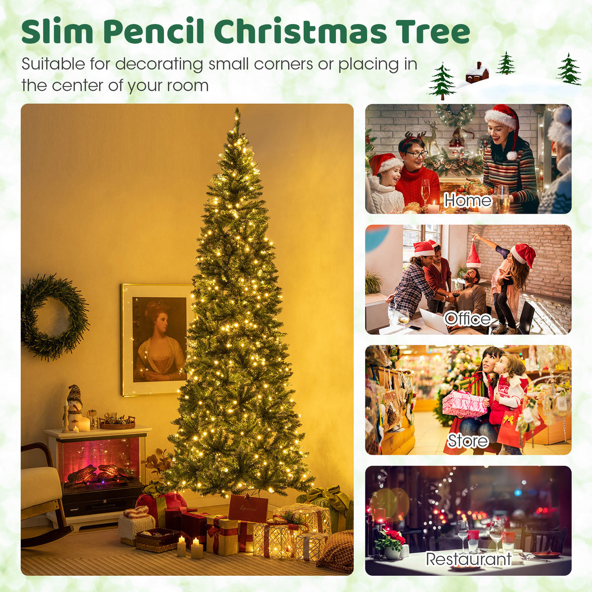 Pre-Lit Artificial Christmas Tree 9 Ft with Snowy Tips & LED Lights