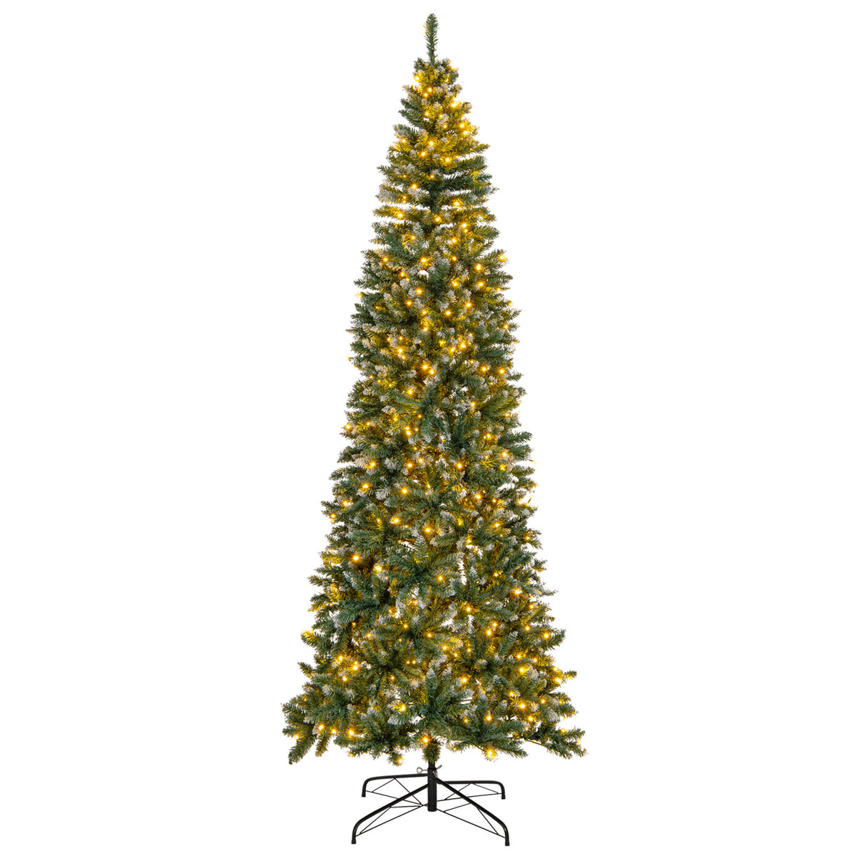 Pre-Lit Artificial Christmas Tree 9 Ft with Snowy Tips & LED Lights