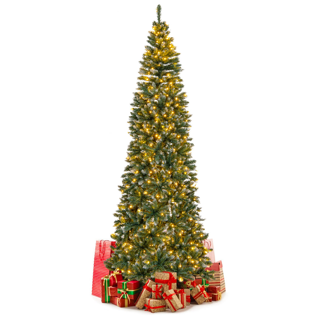 Pre-Lit Artificial Christmas Tree 9 Ft with Snowy Tips & LED Lights
