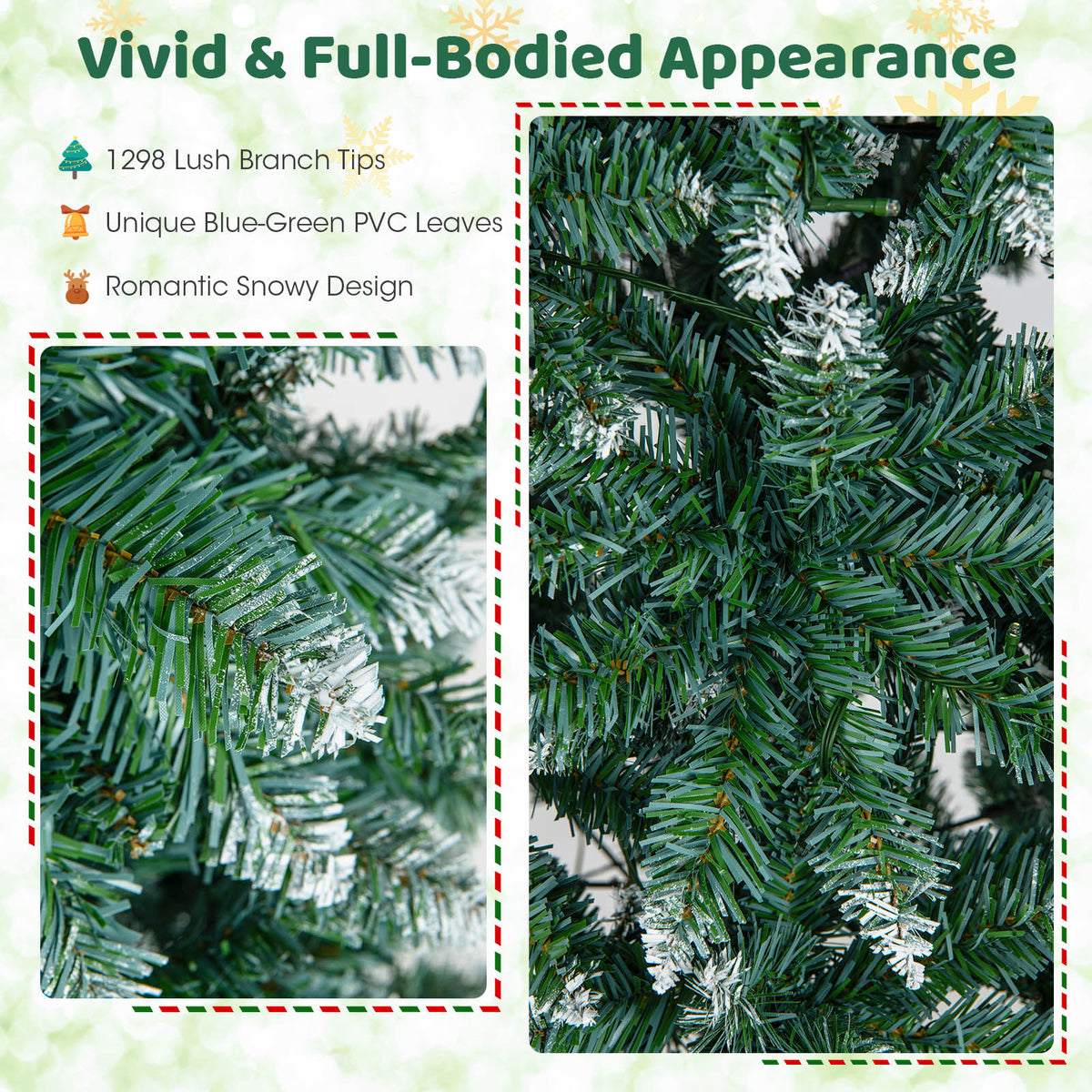 Pre-Lit Artificial Christmas Tree 9 Ft with Snowy Tips & LED Lights