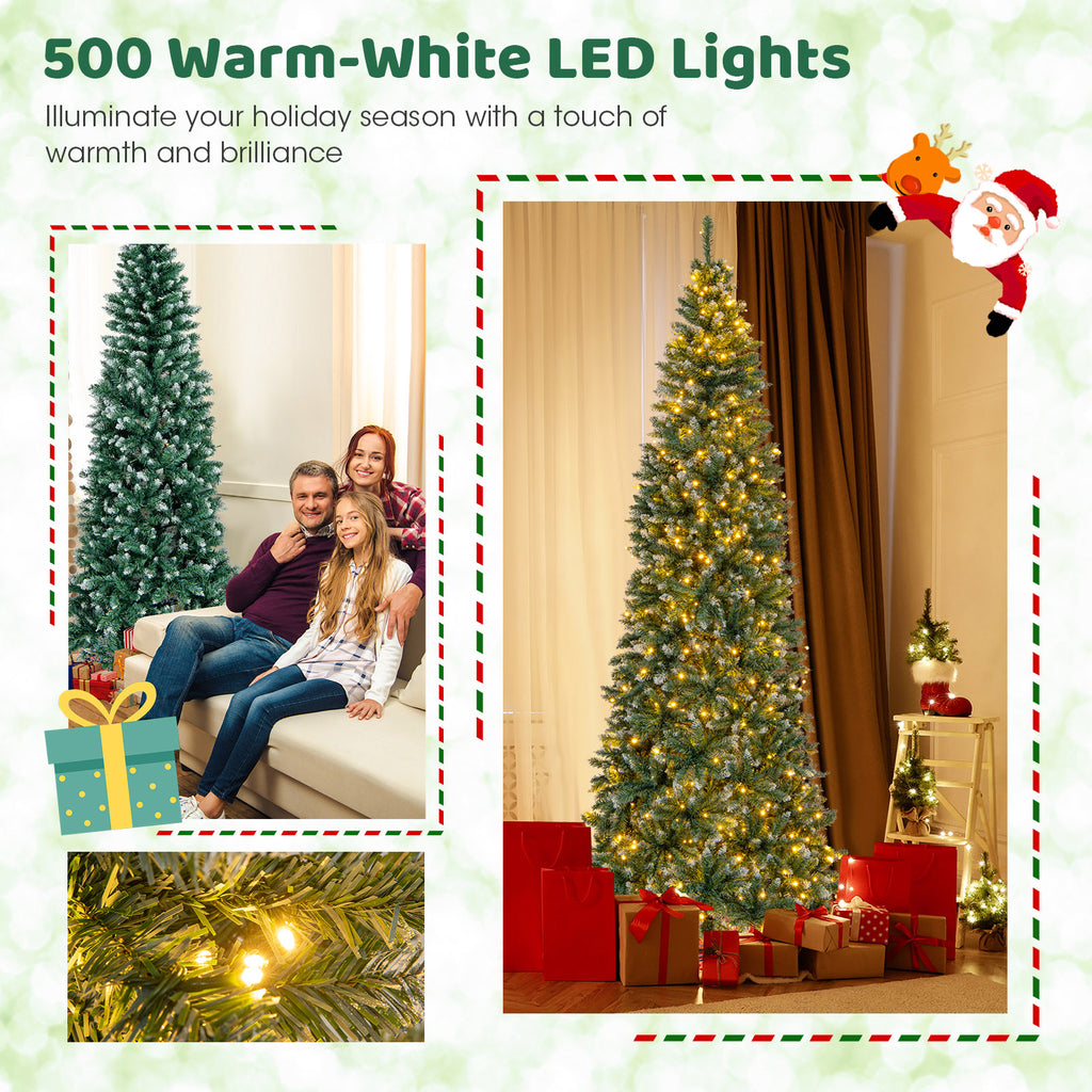 Pre-Lit Artificial Christmas Tree 9 Ft with Snowy Tips & LED Lights