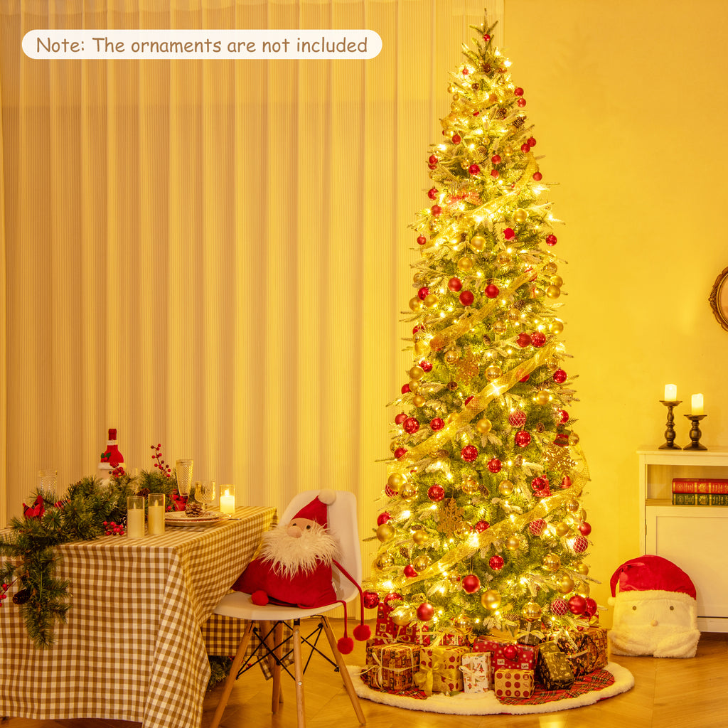 9 ft Pre-Lit Artificial Christmas Tree Snow Flocked Hinged - Costway