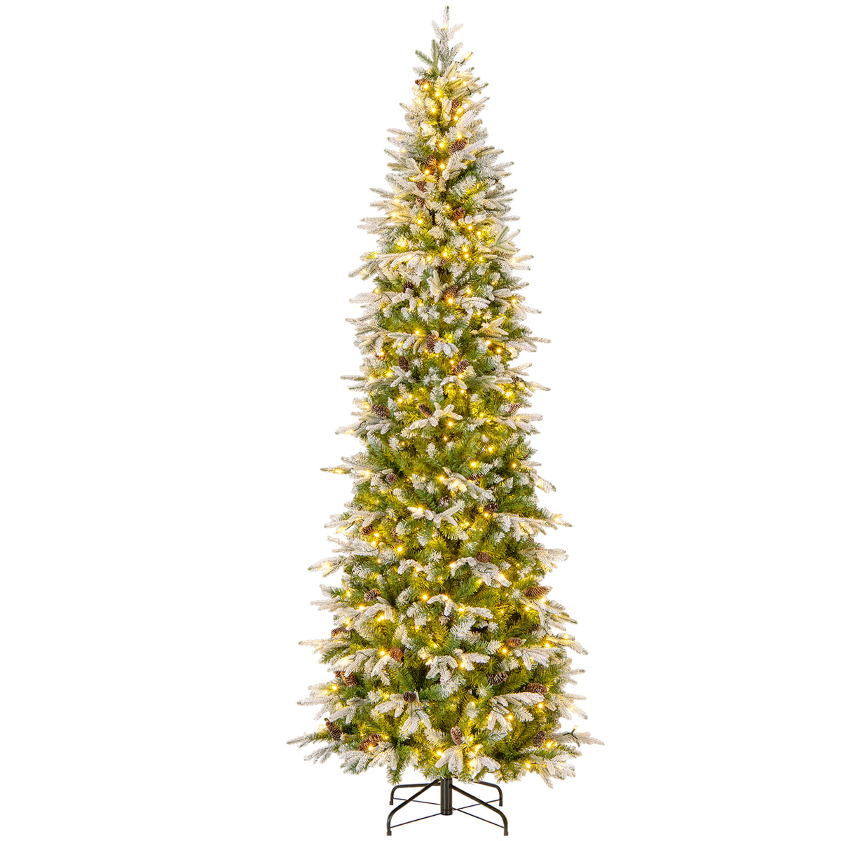 9 ft Pre-Lit Artificial Christmas Tree Snow Flocked Hinged - Costway