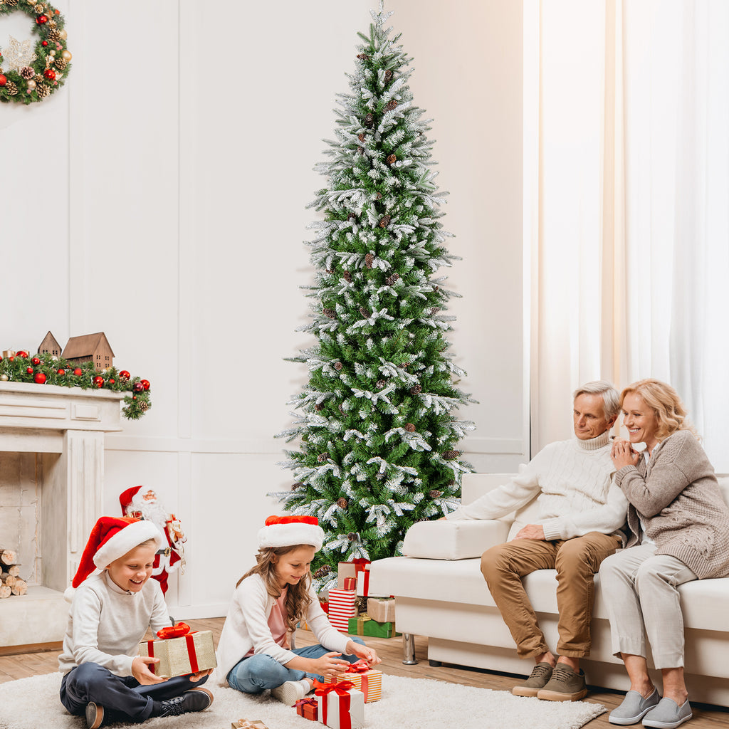 9 ft Pre-Lit Artificial Christmas Tree Snow Flocked Hinged - Costway