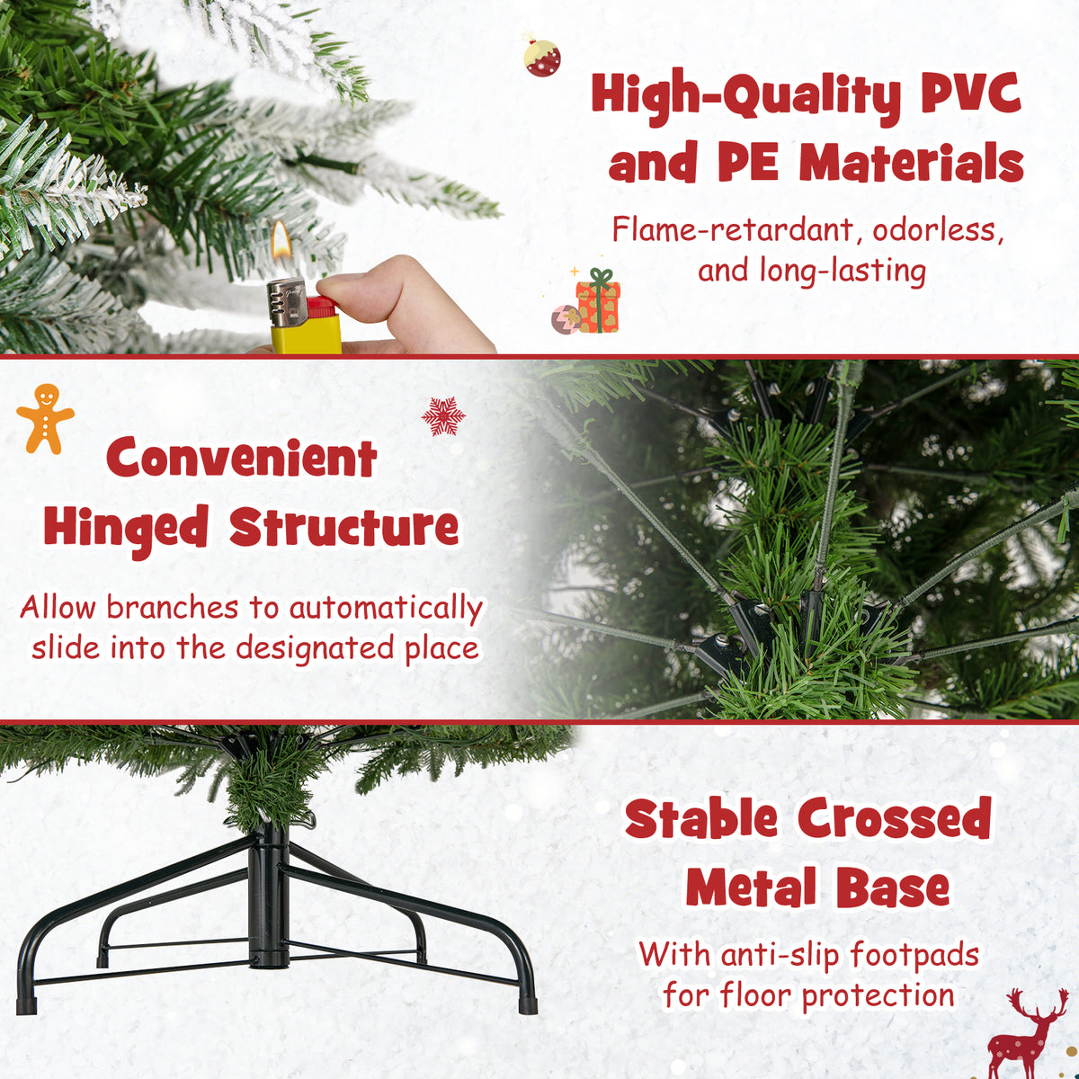 9 ft Pre-Lit Artificial Christmas Tree Snow Flocked Hinged - Costway