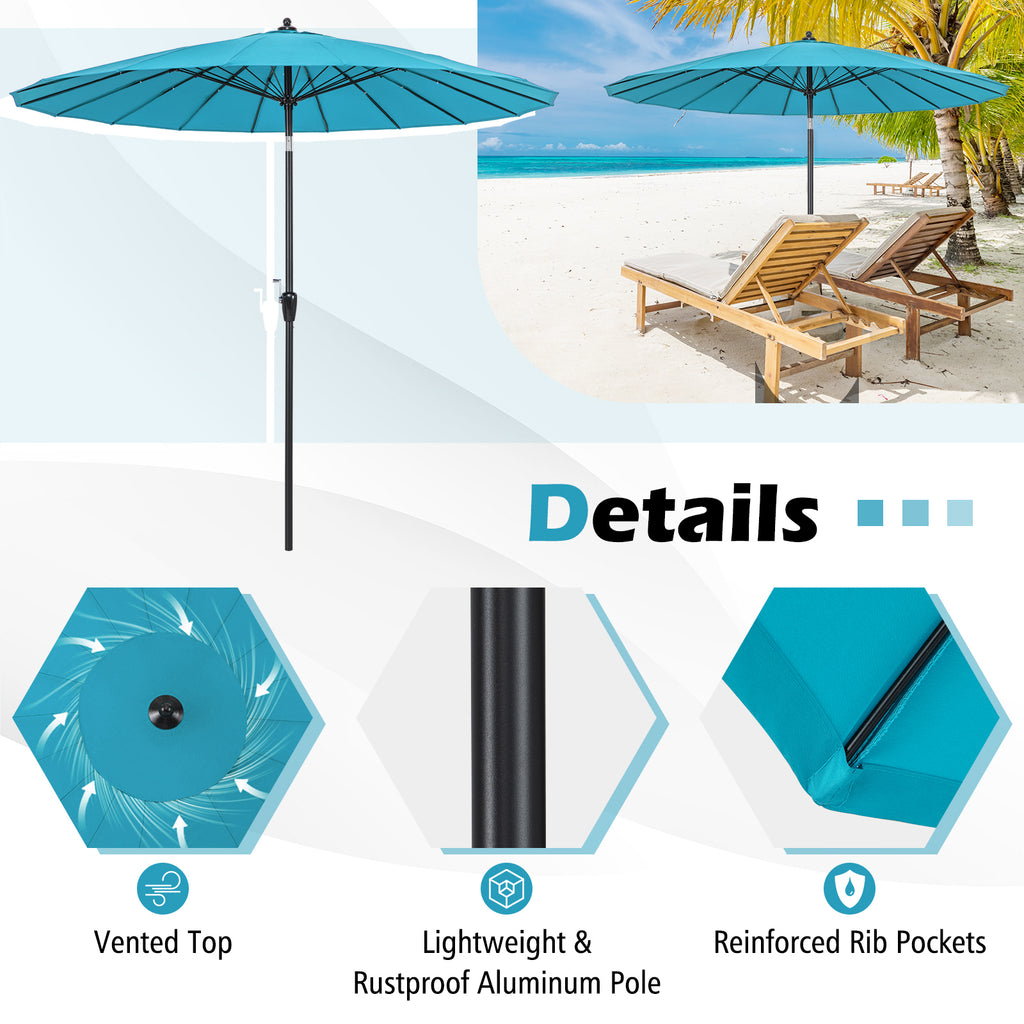 9 x 8.2 Feet Patio Umbrella with 18 Fiberglass Ribs, Turquoise