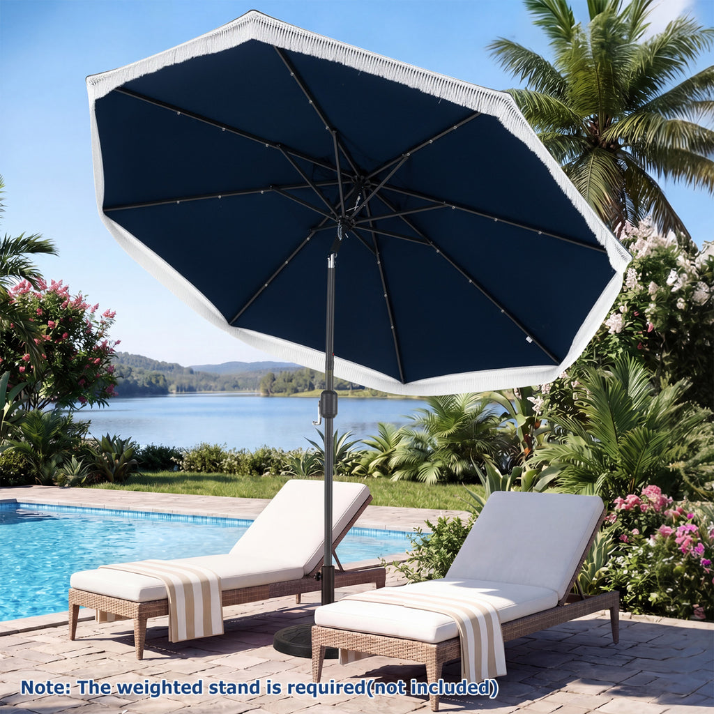 9 Feet Solar Patio Umbrella with 24 LED Lights for Yard