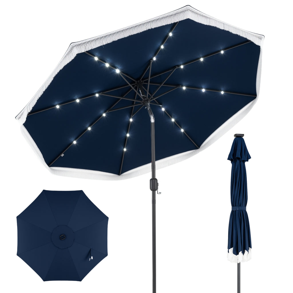 9 Feet Solar Patio Umbrella with 24 LED Lights for Yard