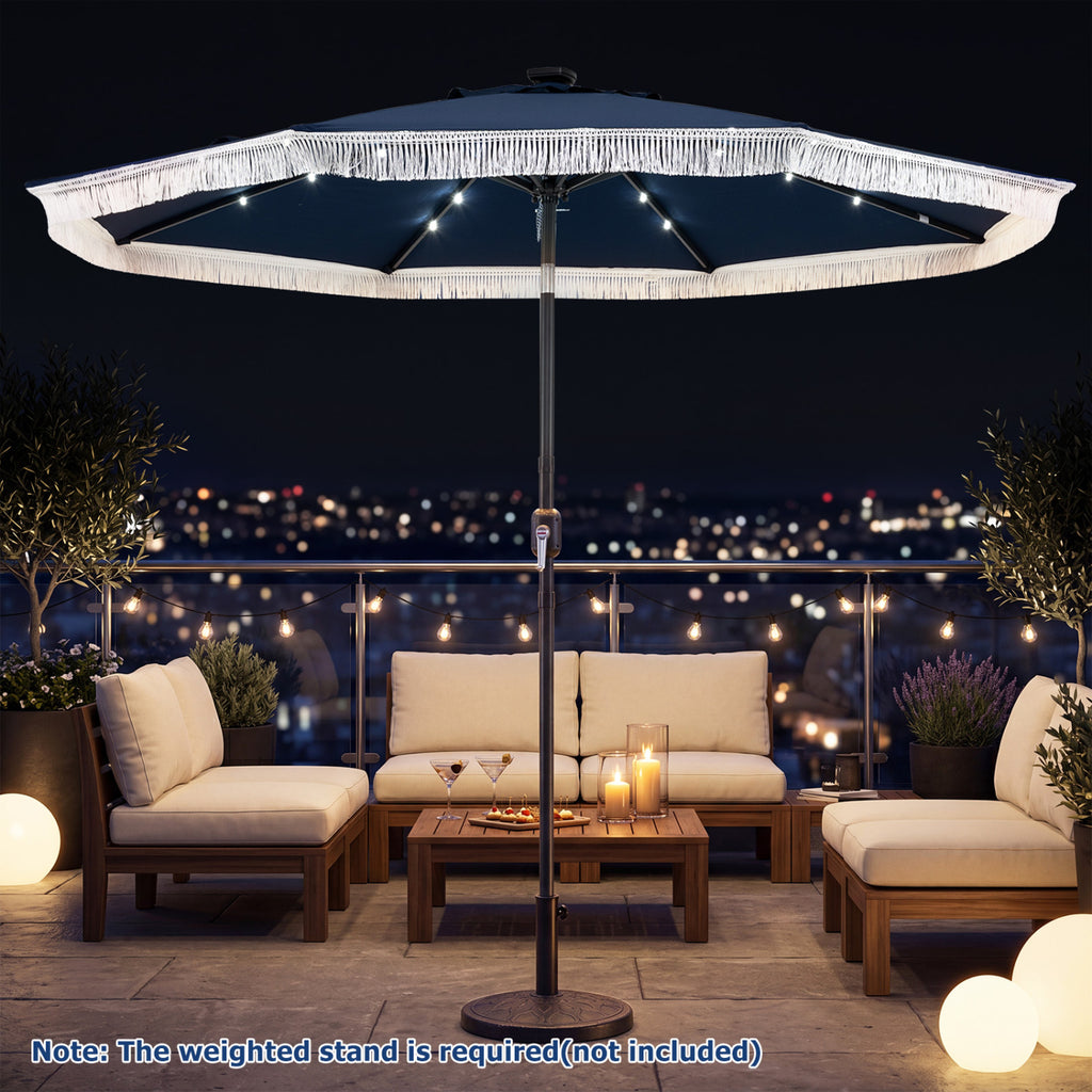 9 Feet Solar Patio Umbrella with 24 LED Lights for Yard
