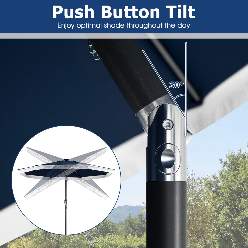 9 Feet Solar Patio Umbrella with 24 LED Lights for Yard
