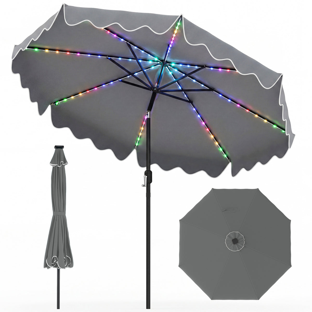 9 Feet Solar Patio Umbrella with Color-Changing LED Lights