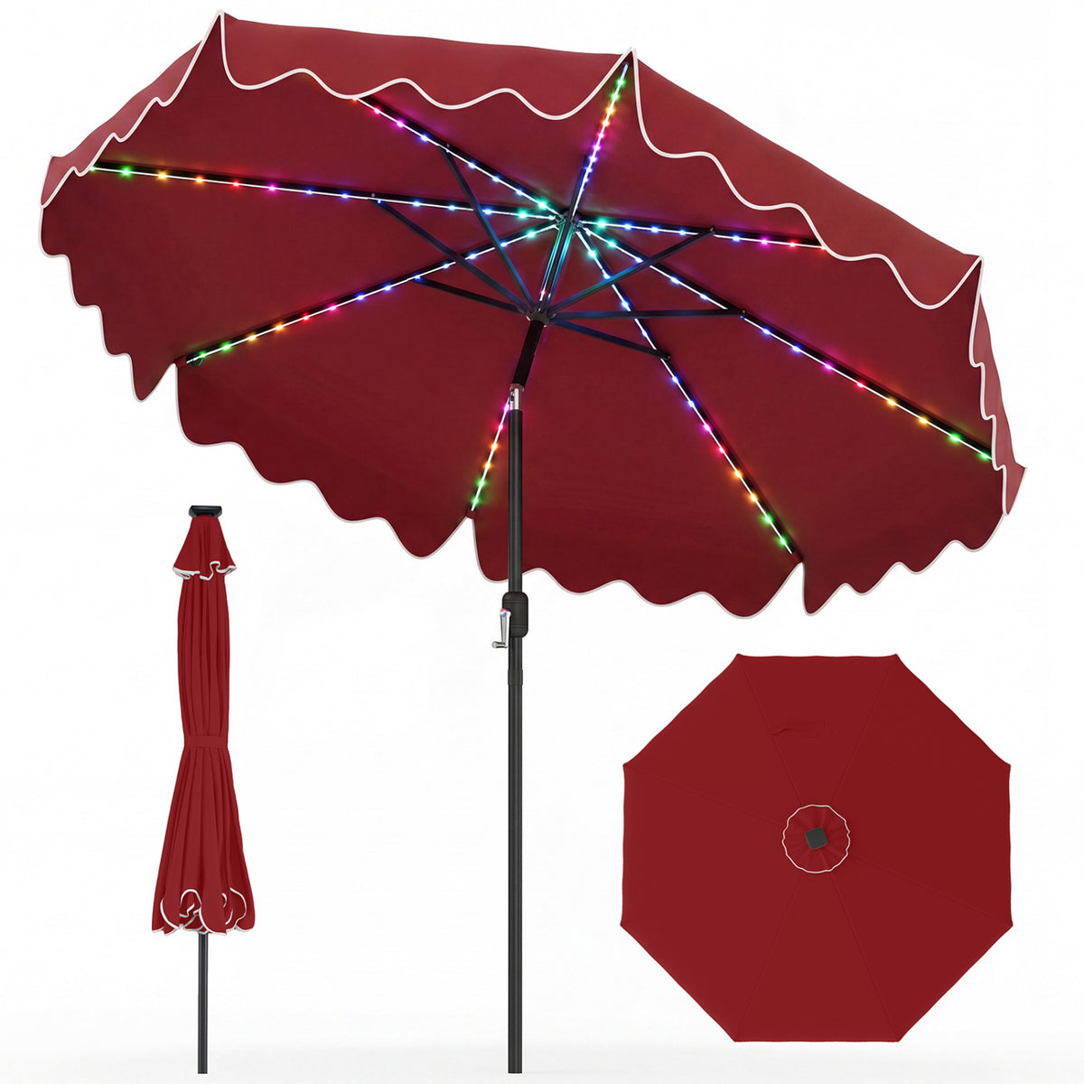 9 Feet Solar Patio Umbrella with Color-Changing LED Lights