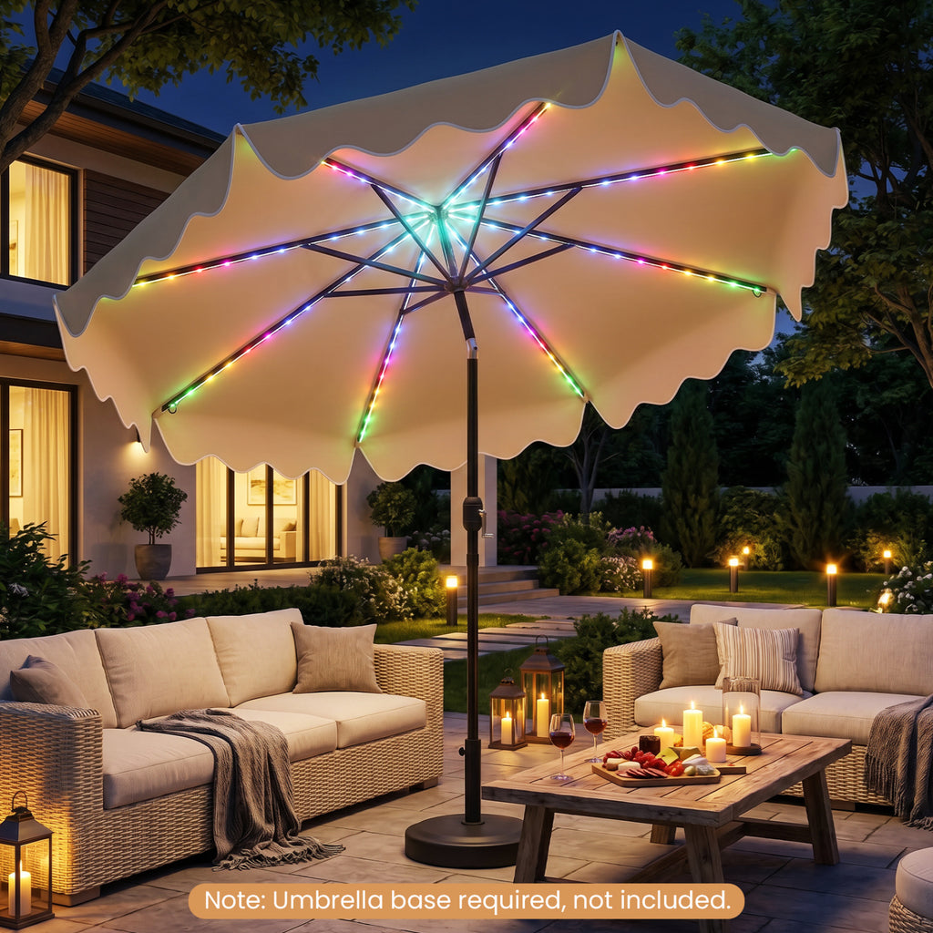 9 Feet Solar Patio Umbrella with Color-Changing LED Lights