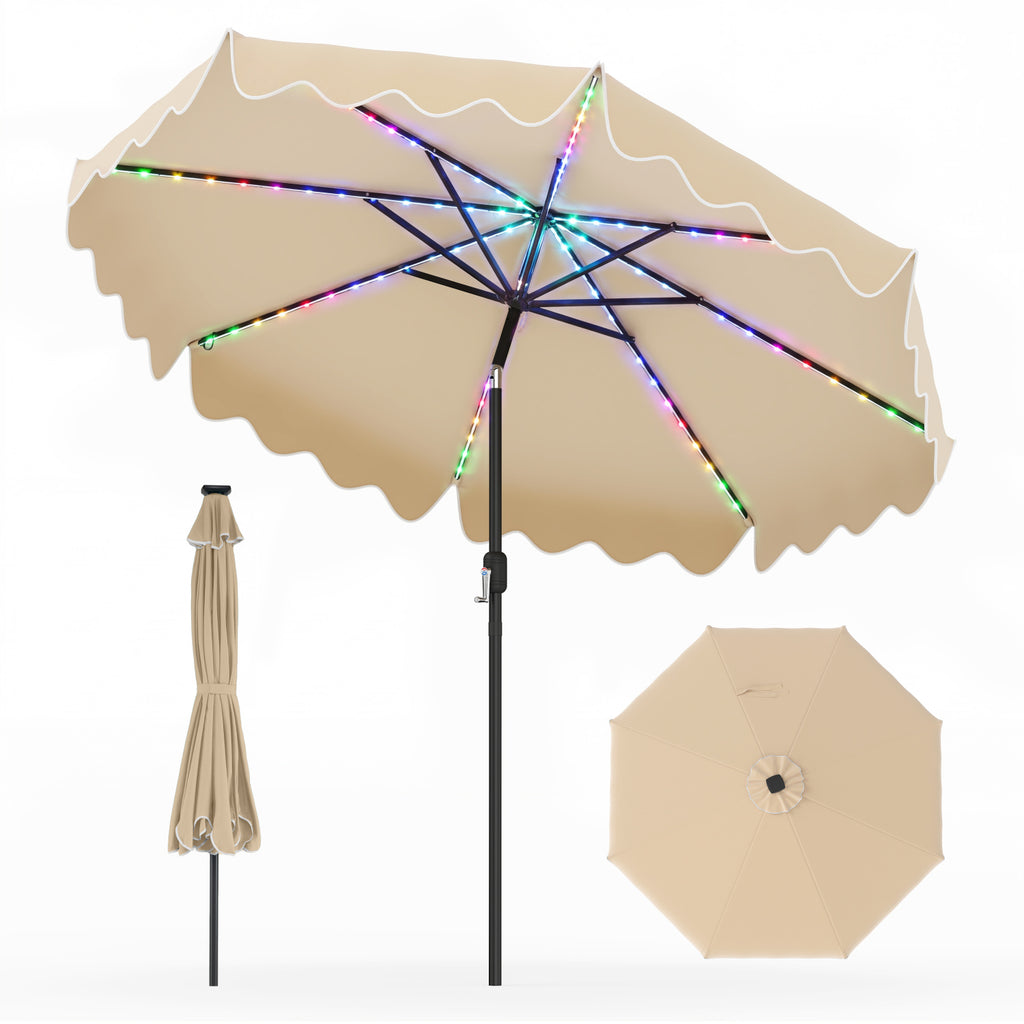 9 Feet Solar Patio Umbrella with Color-Changing LED Lights