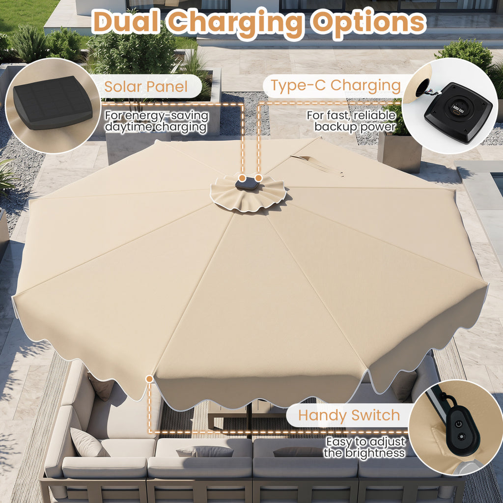 9 Feet Solar Patio Umbrella with Color-Changing LED Lights