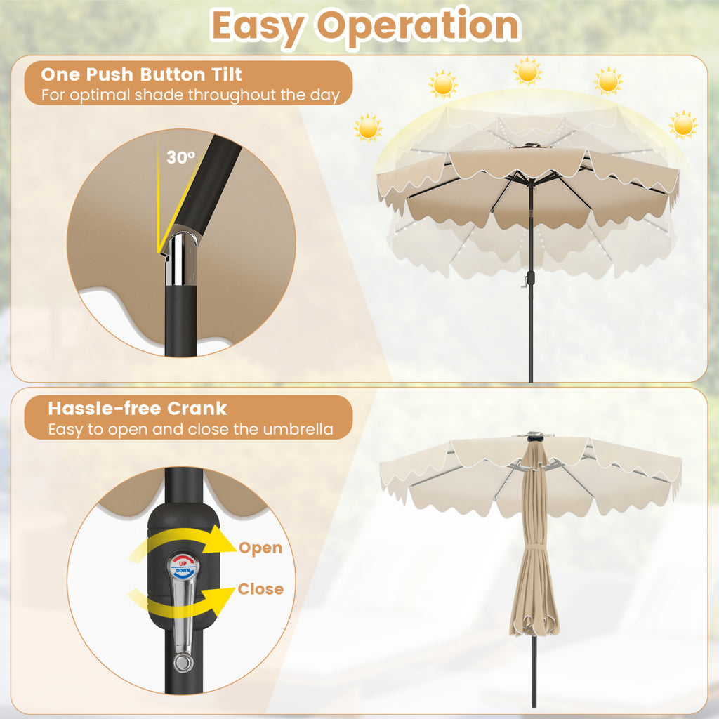 9 Feet Solar Patio Umbrella with Color-Changing LED Lights