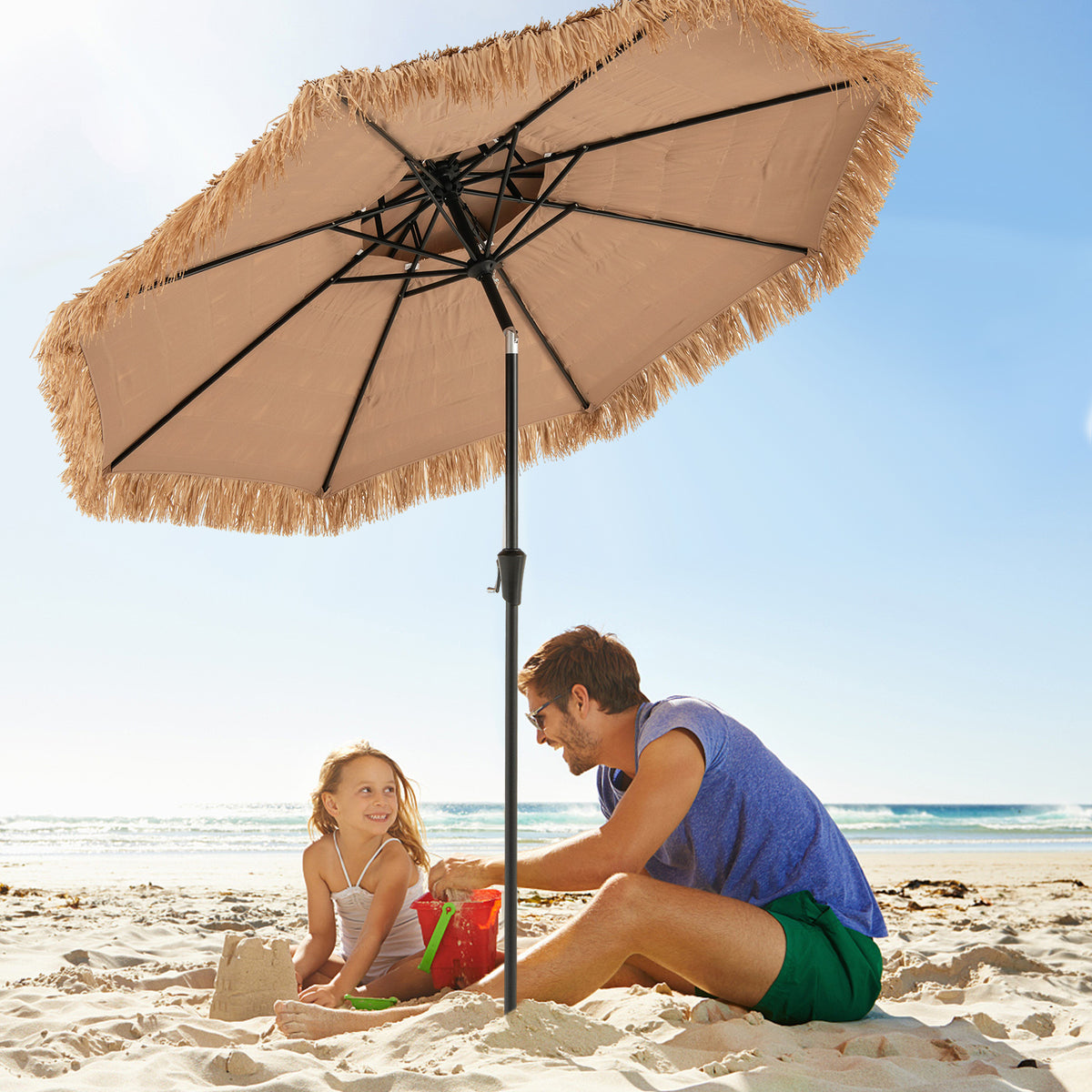 9 Feet Thatched Tiki Umbrella - 2 Tier