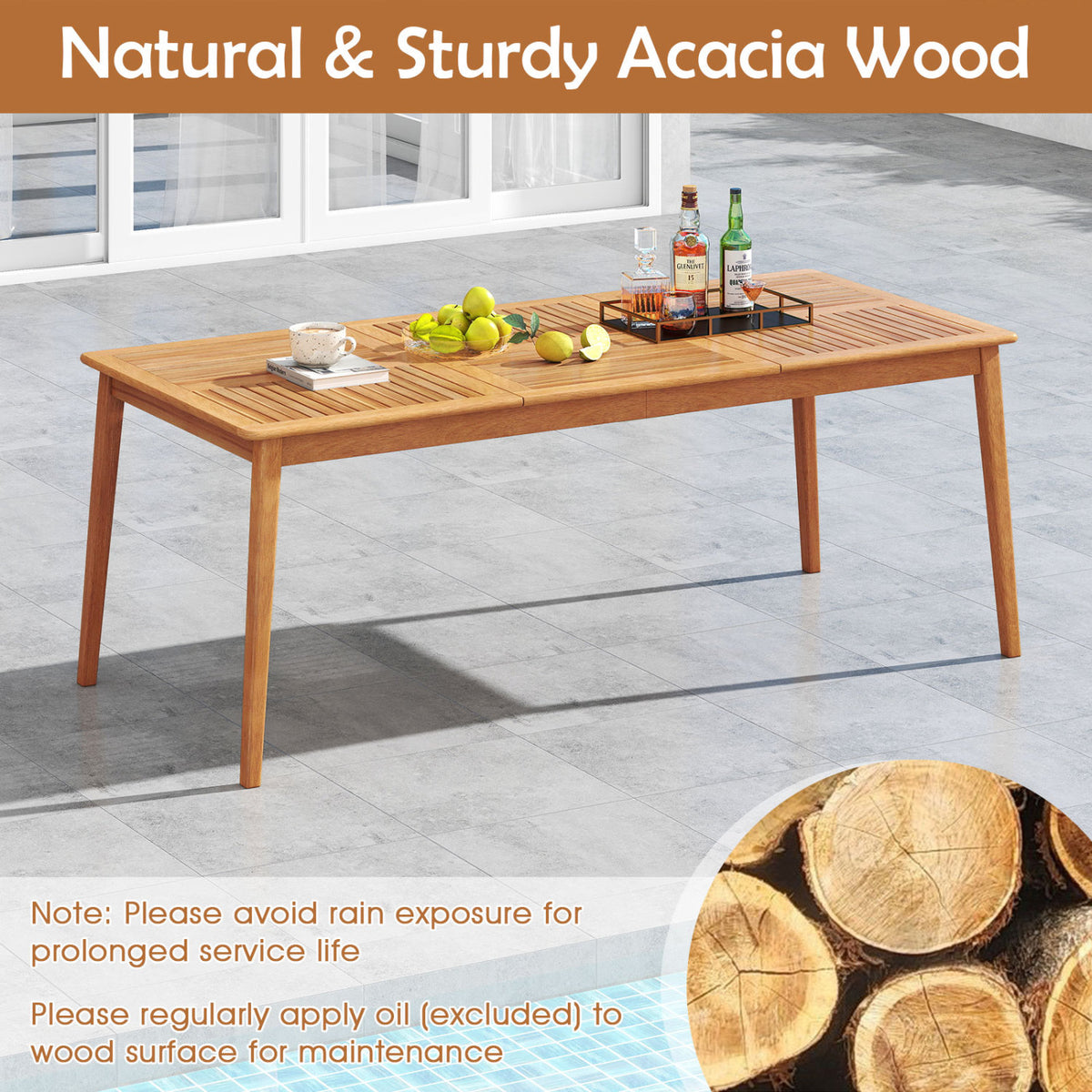 9-Piece Acacia Wood Outdoor Patio Dining Set with 80” Rectangular