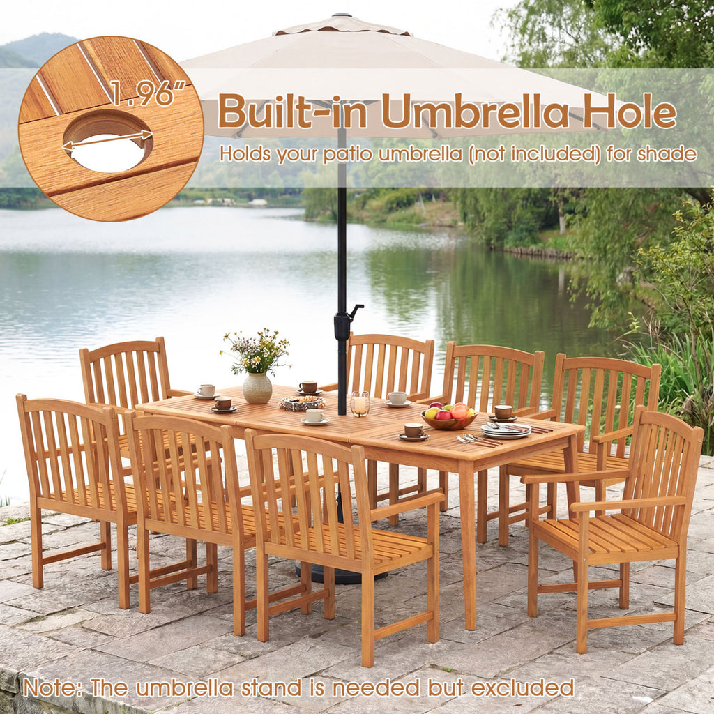 9-Piece Acacia Wood Outdoor Patio Dining Set with 80” Rectangular