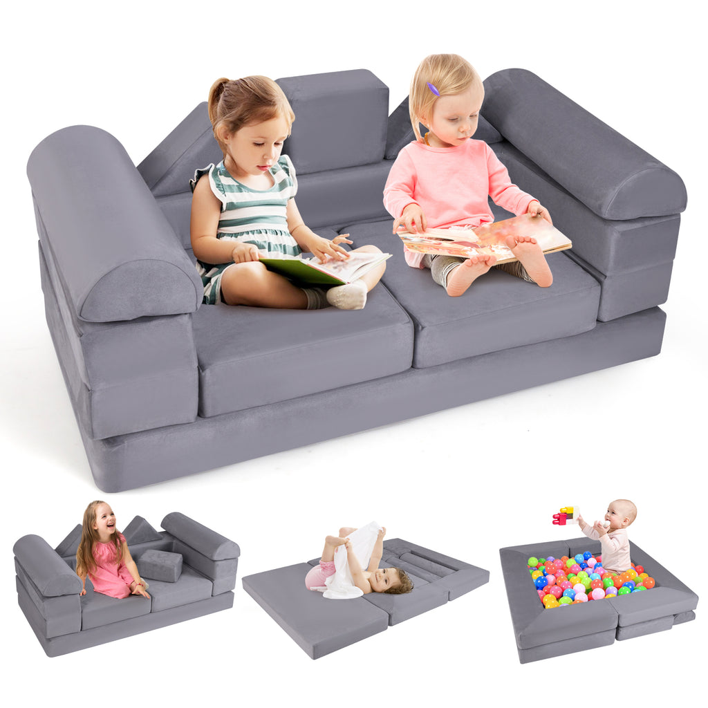 Gray 9-Piece Climb and Crawl Foam Playset with Breathable Suede Fabric - Kids Play Area