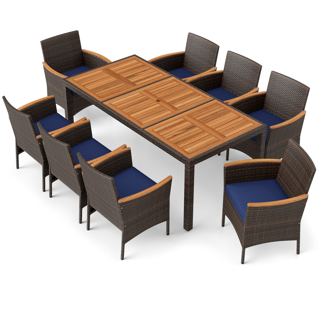 9 Piece Outdoor Dining Set with Acacia Wood Table Top