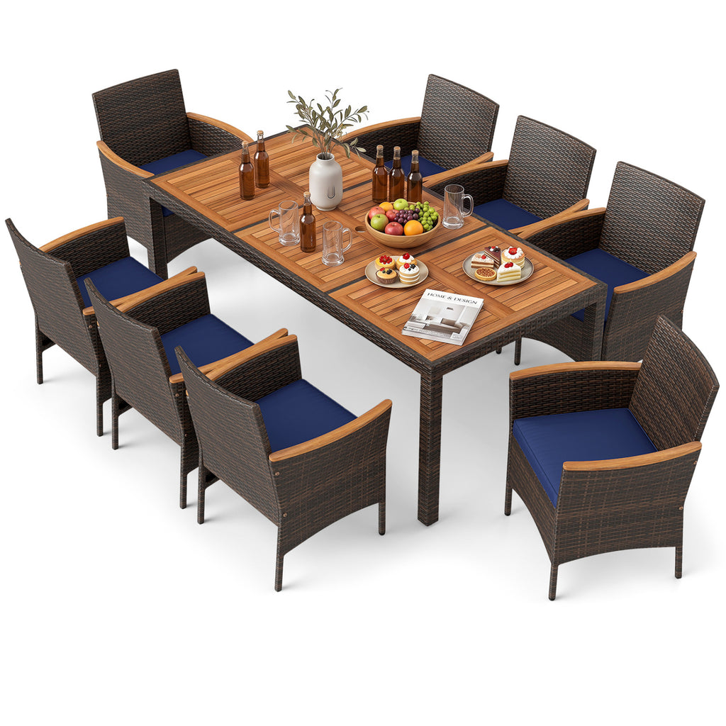 9 Piece Outdoor Dining Set with Acacia Wood Table Top