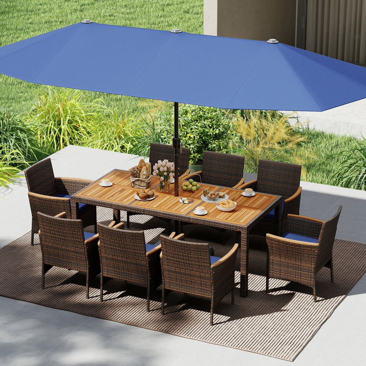 9 Piece Outdoor Dining Set with Acacia Wood Table Top