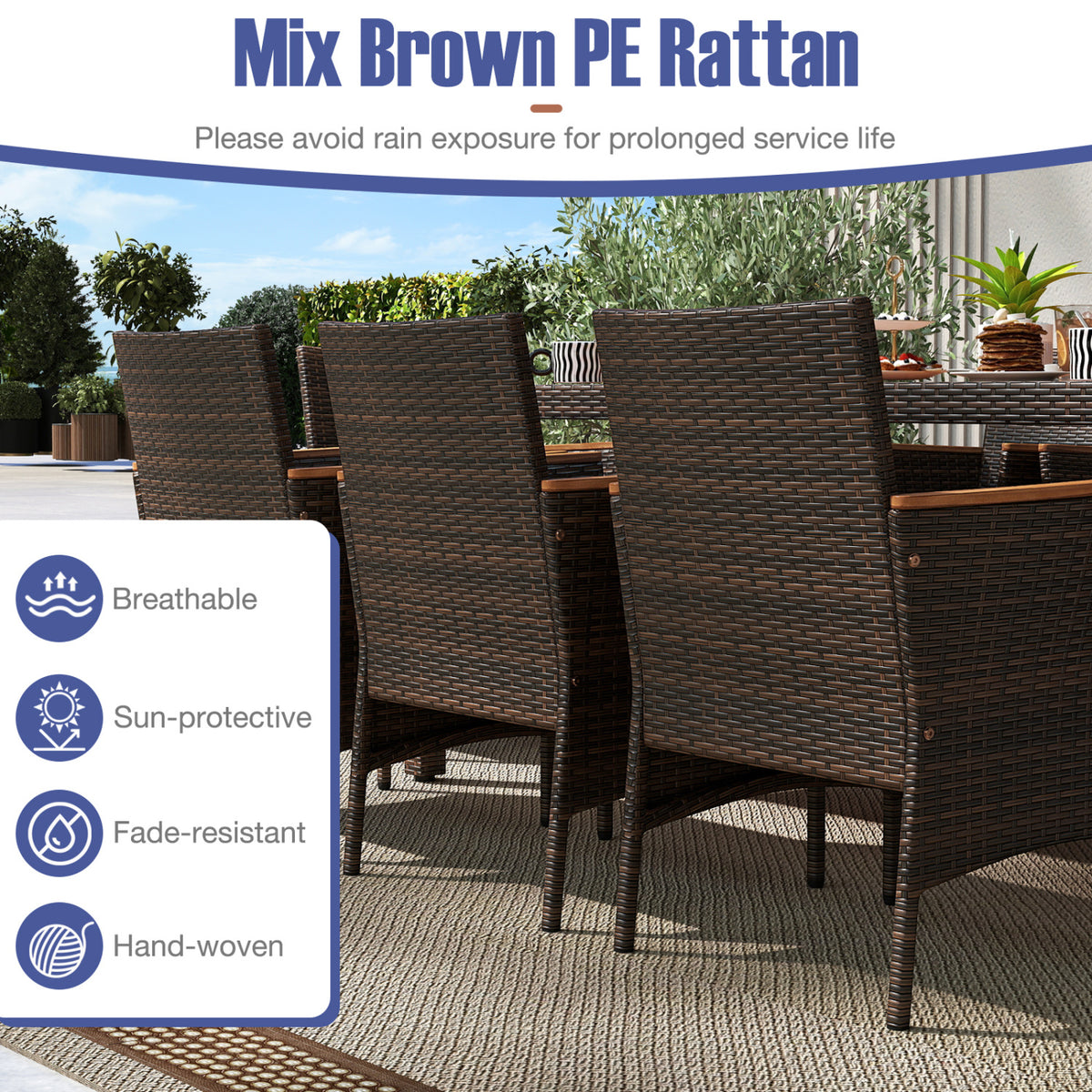 9 Piece Outdoor Dining Set with Acacia Wood Table Top