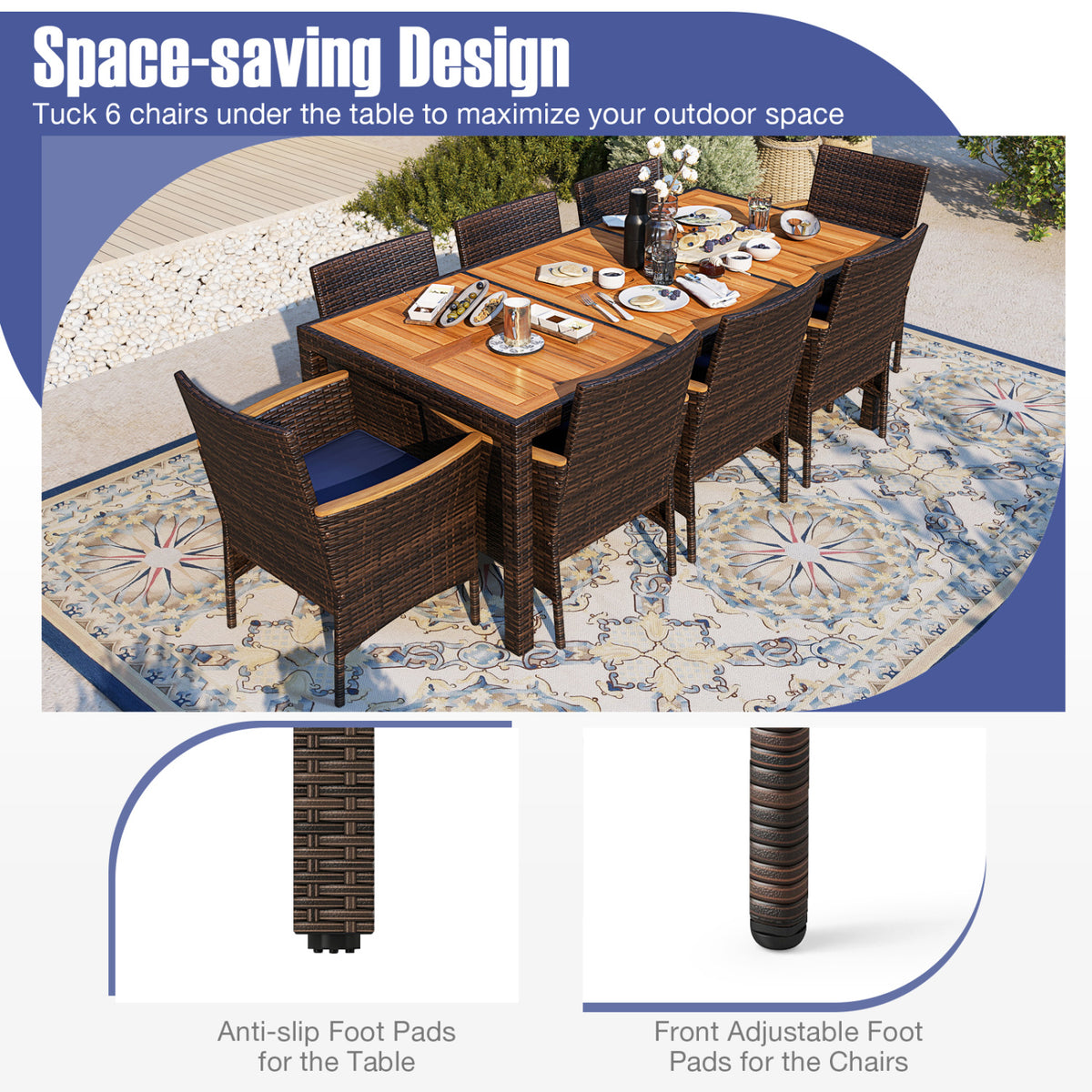9 Piece Outdoor Dining Set with Acacia Wood Table Top
