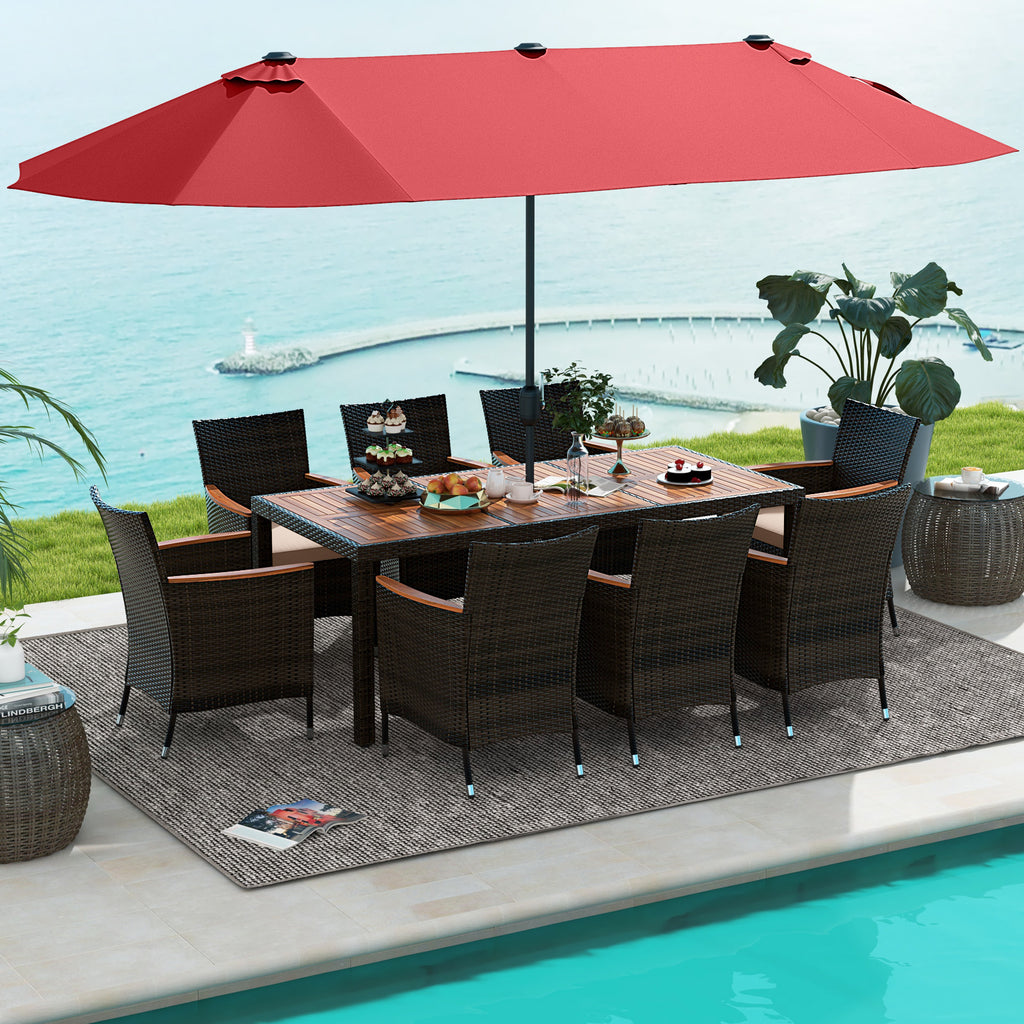 10-Piece Outdoor Dining Set with 15ft Patio Umbrella - Brown