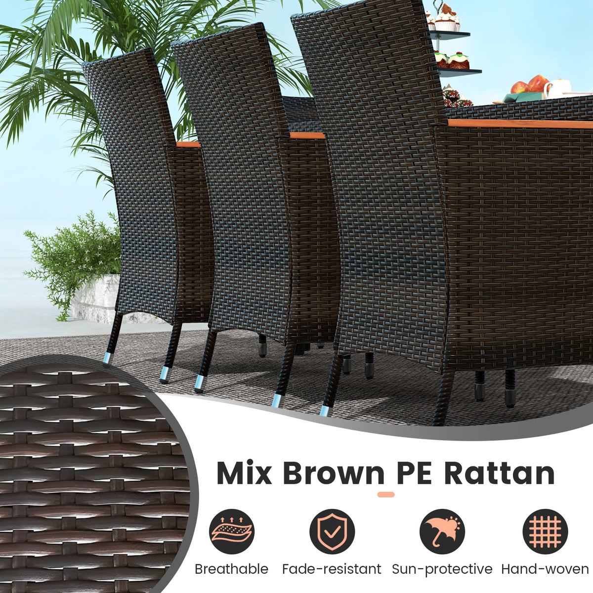 10-Piece Outdoor Dining Set with 15-ft Patio Umbrella - Brown