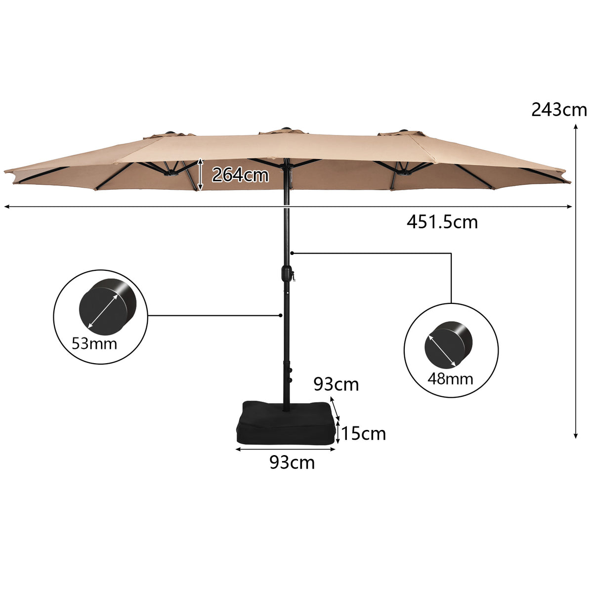10 Piece Outdoor Dining Set with 15 Feet Double-Sided Twin Patio