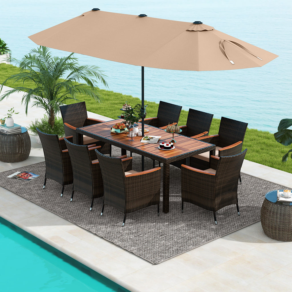 10 Piece Outdoor Dining Set with 15 Feet Double-Sided Twin Patio
