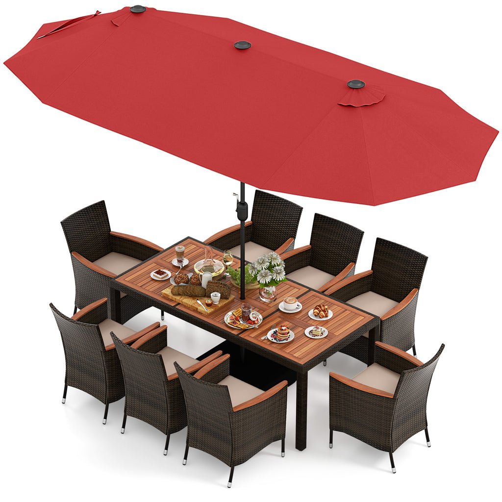 10 Piece Outdoor Dining Set with 15 Feet Double-Sided Twin Patio