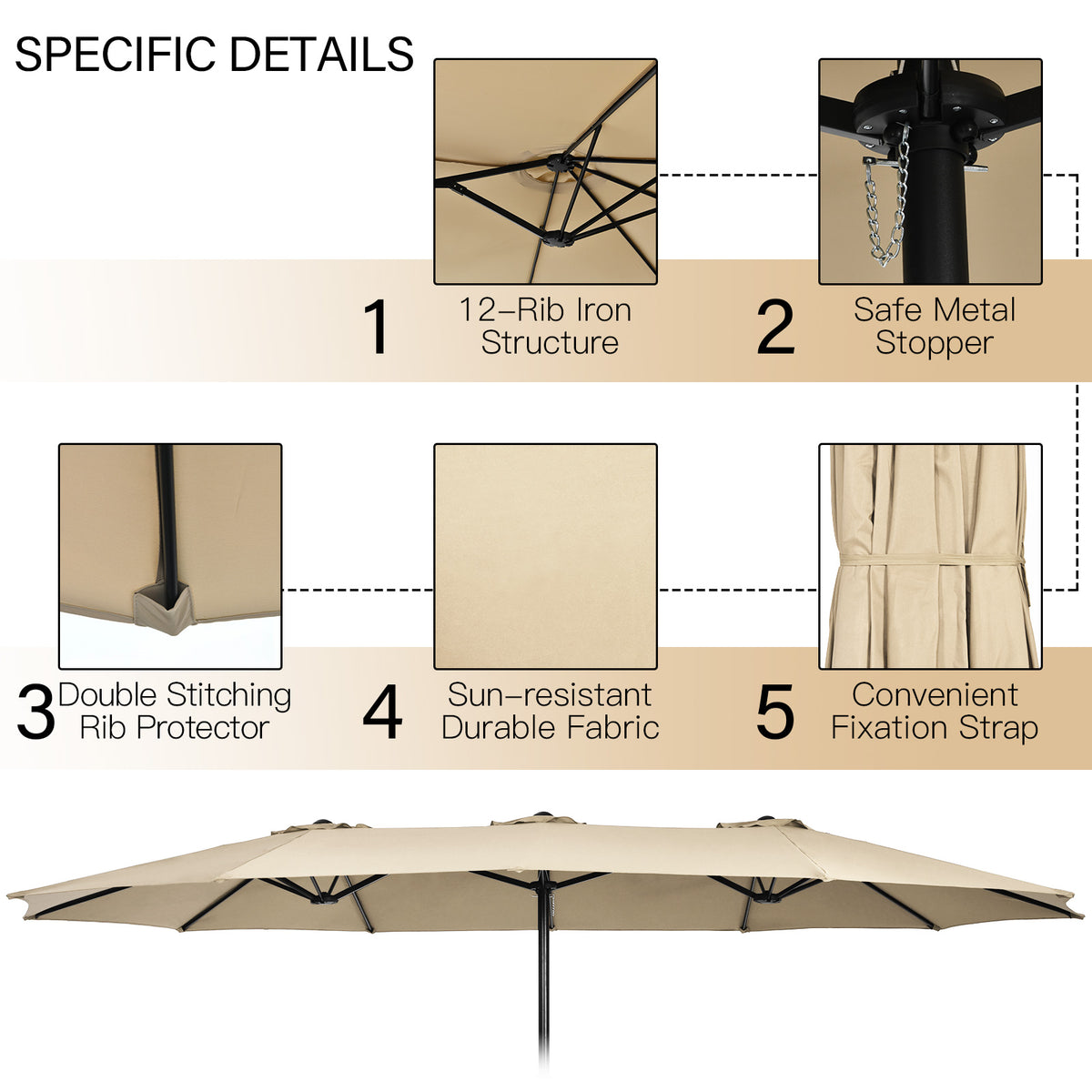 10-Piece Outdoor Dining Set with 15-ft Patio Umbrella - Brown