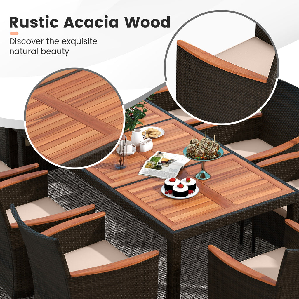 10-Piece Outdoor Dining Set with 15-ft Patio Umbrella - Brown