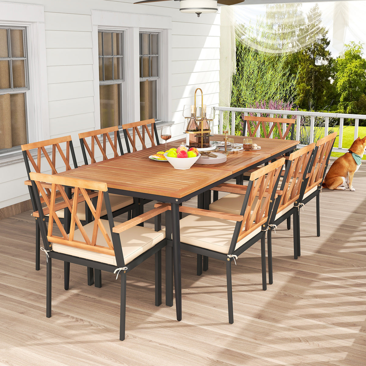 9 Pieces Patio Dining Set with Cushions - Style3