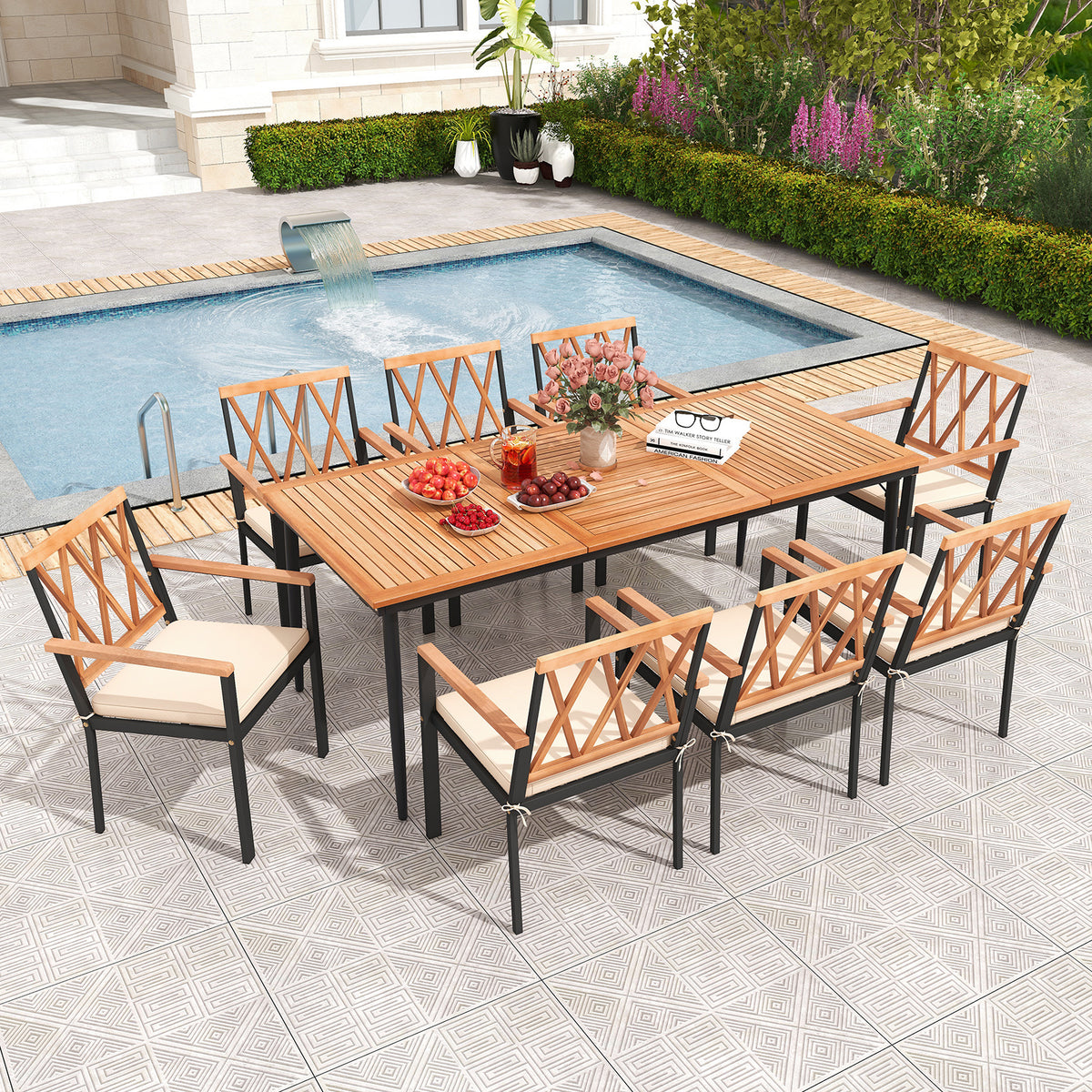 9 Pieces Patio Dining Set with Cushions - Style3