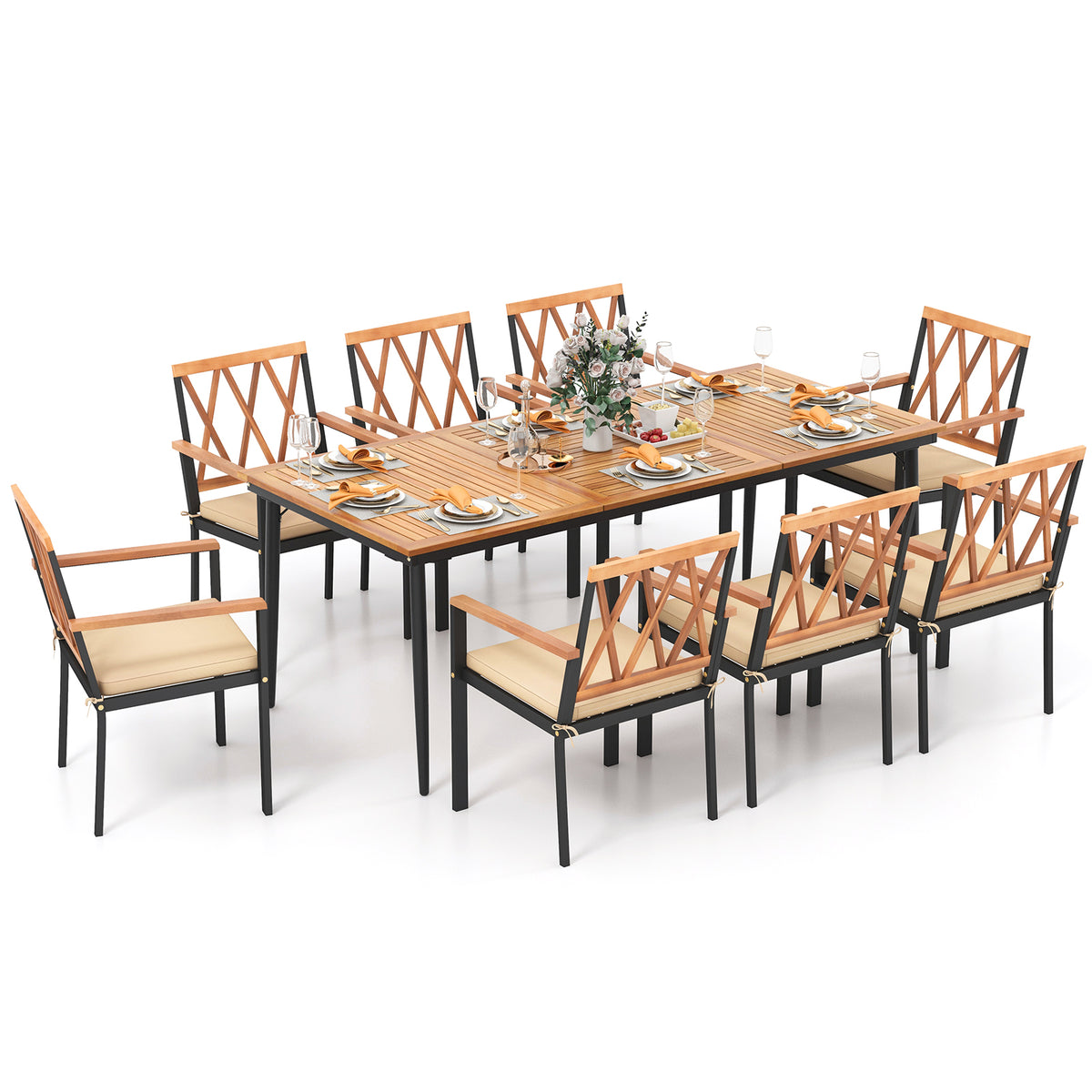 9-Piece Patio Dining Set with 8 Chairs – Style 1