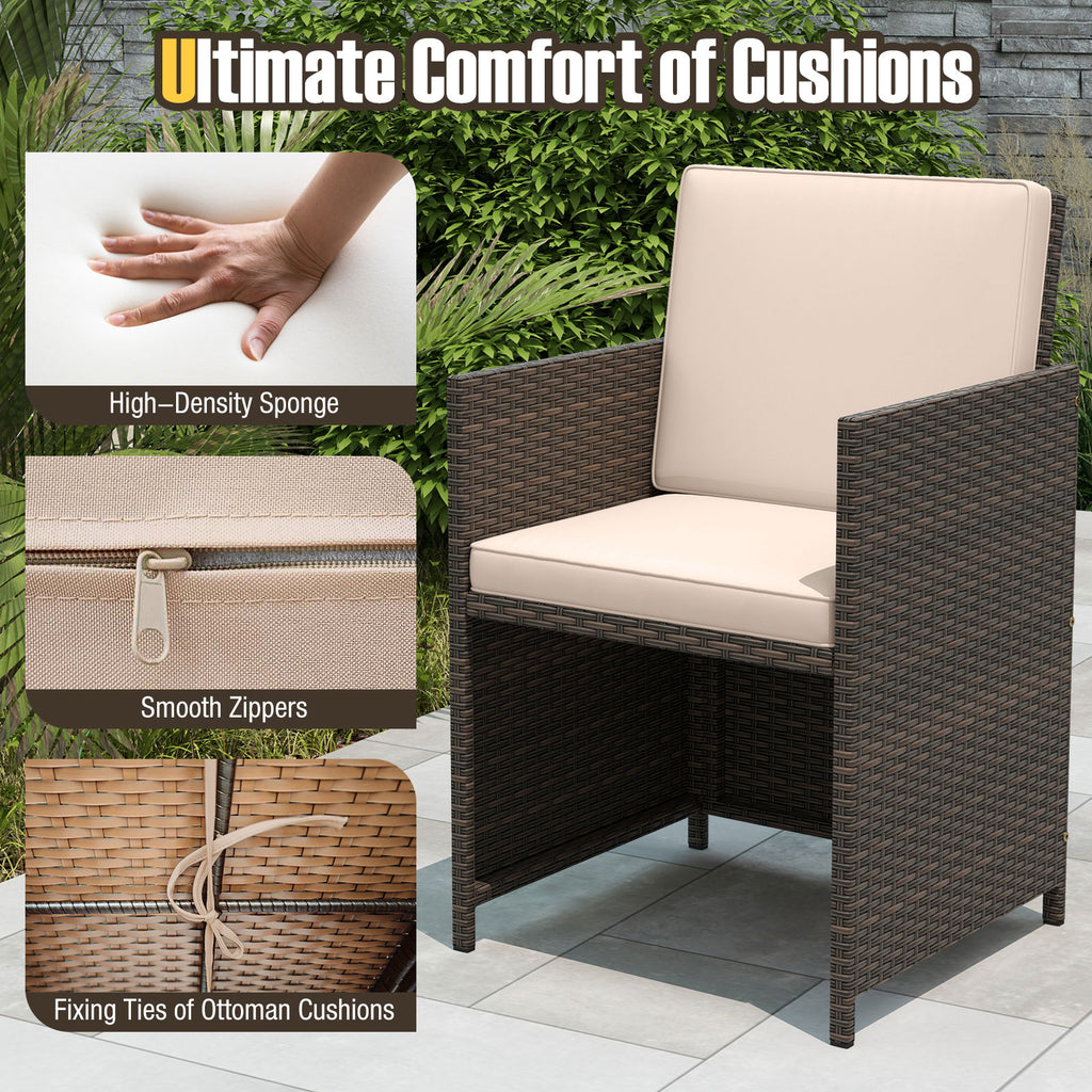 9 Piece Patio Dining Set with Glass Table & Ottoman - Black/Beige