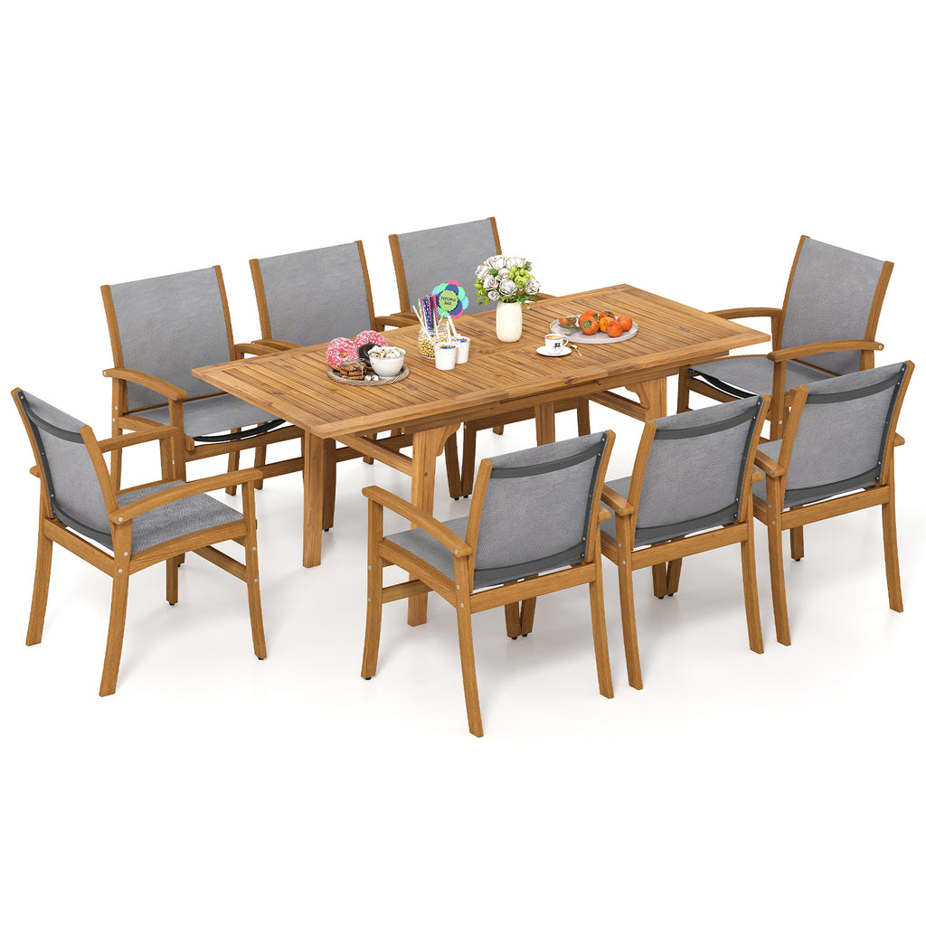 Acacia Wood Patio Dining Set for 6-8 - Gray